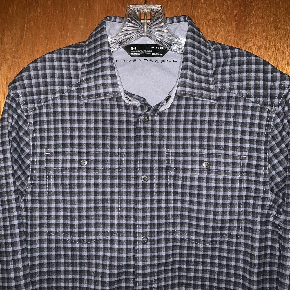 Men’s Small (S) UNDER ARMOUR ColdGear THREADBORNE Black Gray Insulated Shirt NEW - Picture 2 of 15